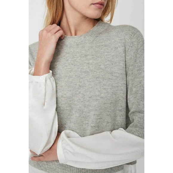 BROCHU WALKER Ebele Layered Crew Sweater In Sterling With White Shirting - Picture 7 of 12